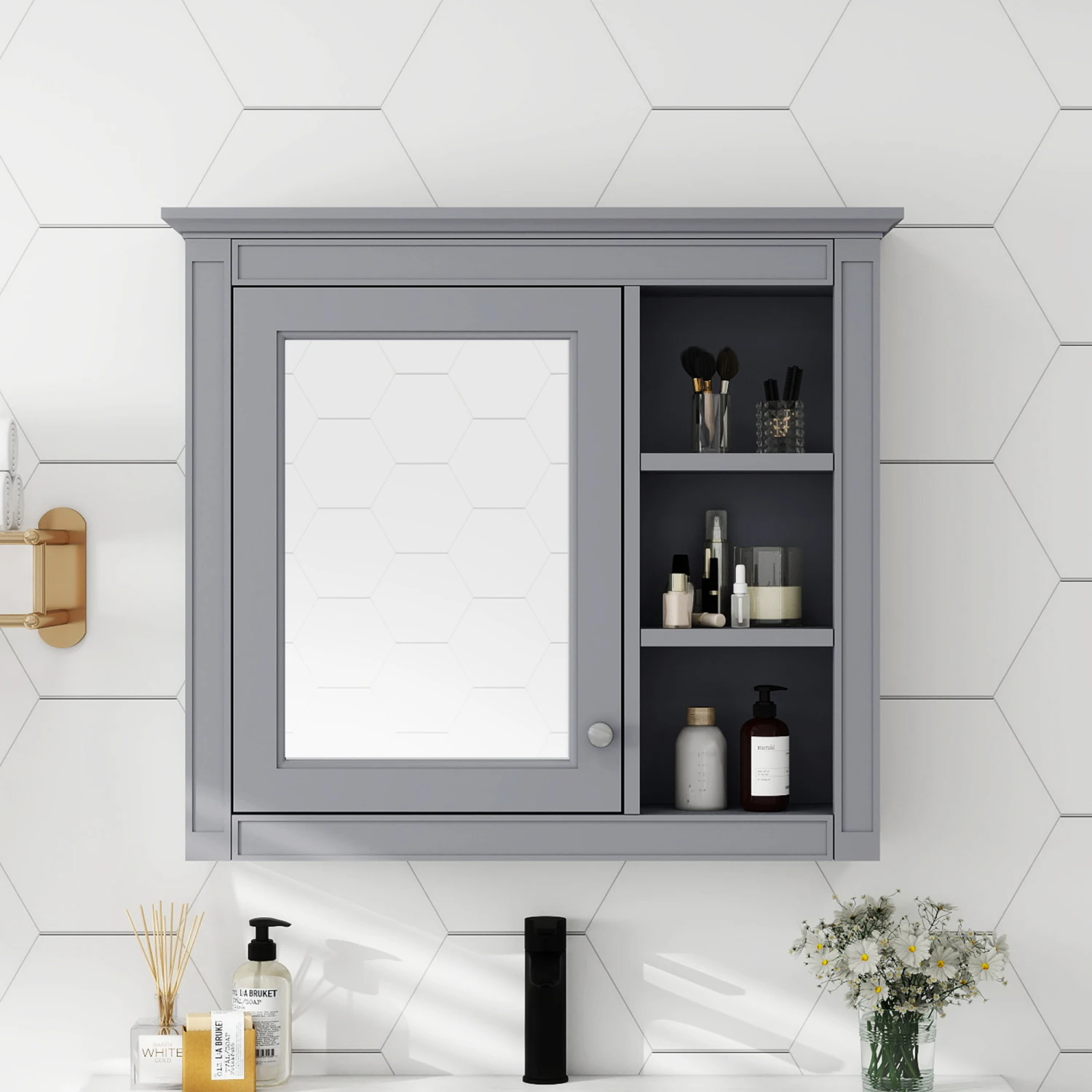 

30x28 Medicine Cabinet with Mirror, Wall Mounted Modern Bathroom Storage Cabinet