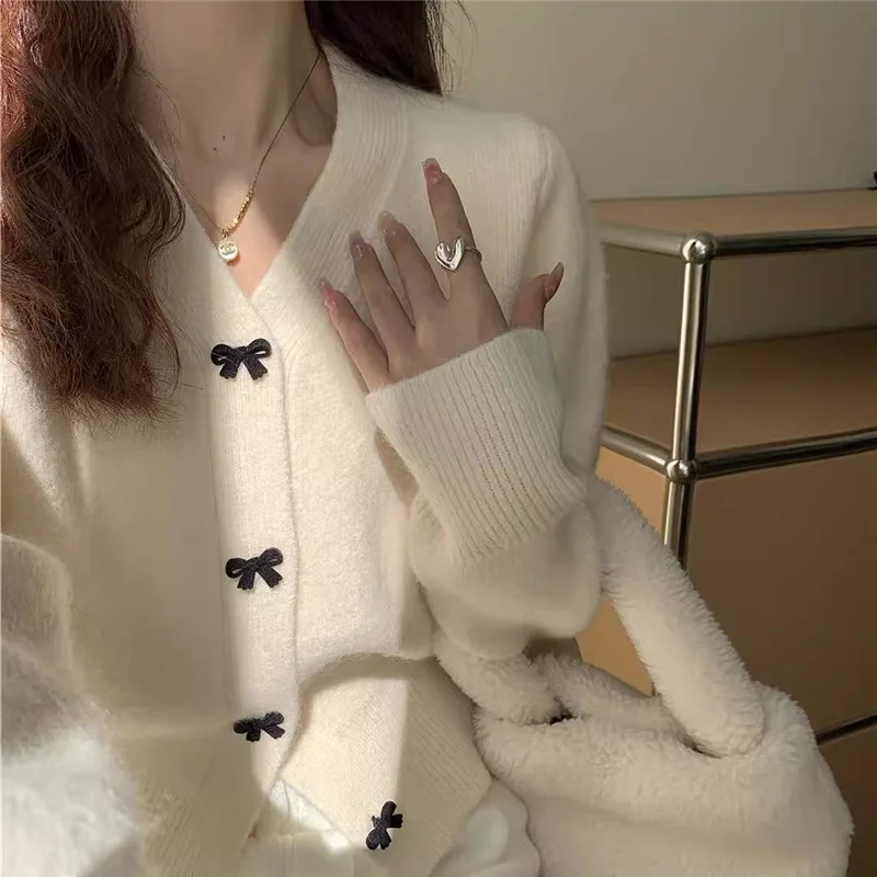 

Sweet V-Ne Knitted Open Cardigan Women's Autumn Winter Loose Knot Anti-Aging Sweater Jaet Versatile Casual Sle