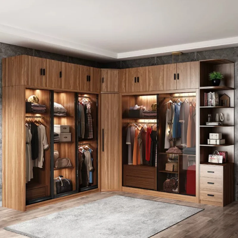 Wood Glass Adults Wardrobe Closet Modular Luxury Organizer Bedroom Wardrobes Storage Space Saving Armadio Guardaroba Furniture