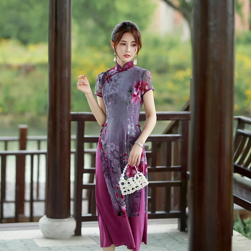 

2023 Spring and Summer New Cheongsam Aodai Improved Cheongsam Women Daily Vietnamese Formal Qipao Chinese Dress for Women