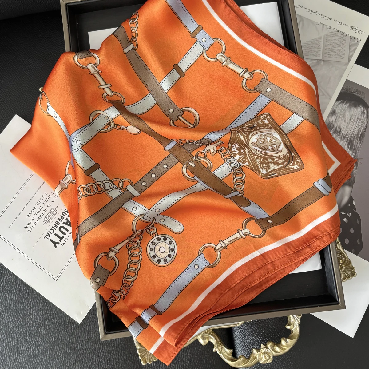 الفاخرة 70*70 سنتيمتر مربع وشاح للنساء لينة الساتان منديل الإناث العصابات الشعر أنيقة السيدات حقيبة الشريط عقال باندانا شال #5