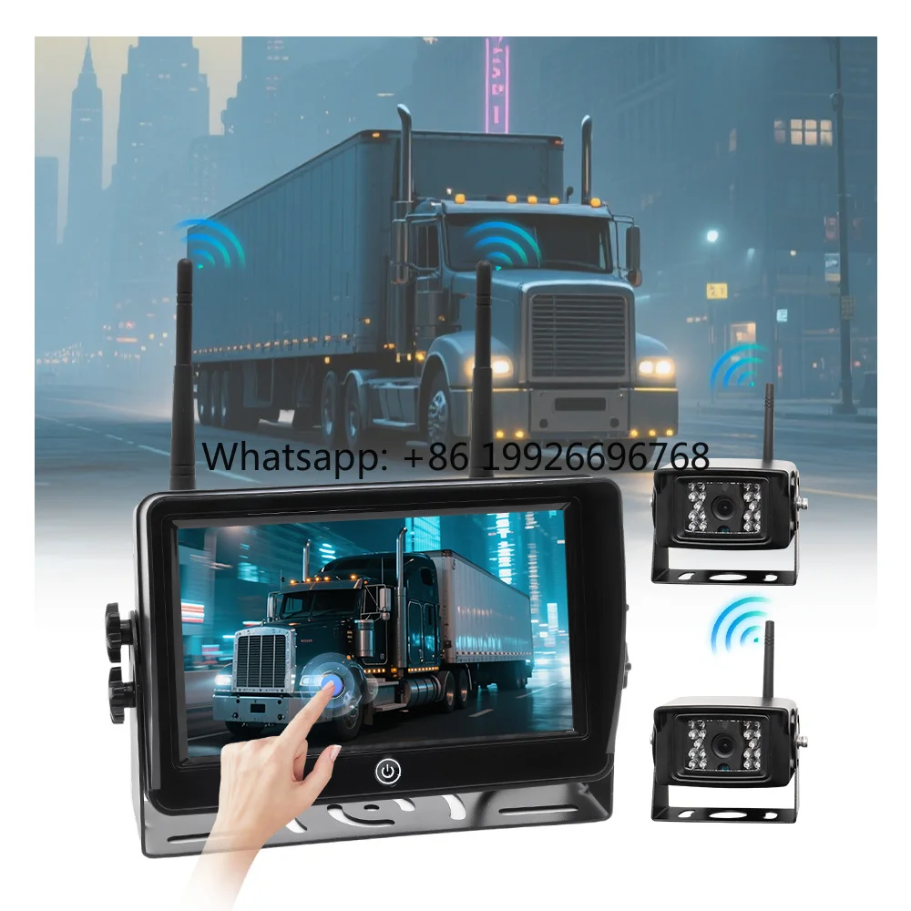 Wireless Backup Camera System 7 Inch  Touch Screen AHD 1080P DVR Recorder 4 Split View for Truck Trailer