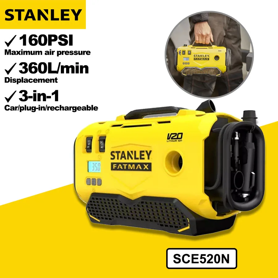 STANLEY 20V 3 in 1 Inflatable Pumps Car/Plug-in/Battery Electric Air Pump Rechargeable Portable Tire Inflator Pump SCE520