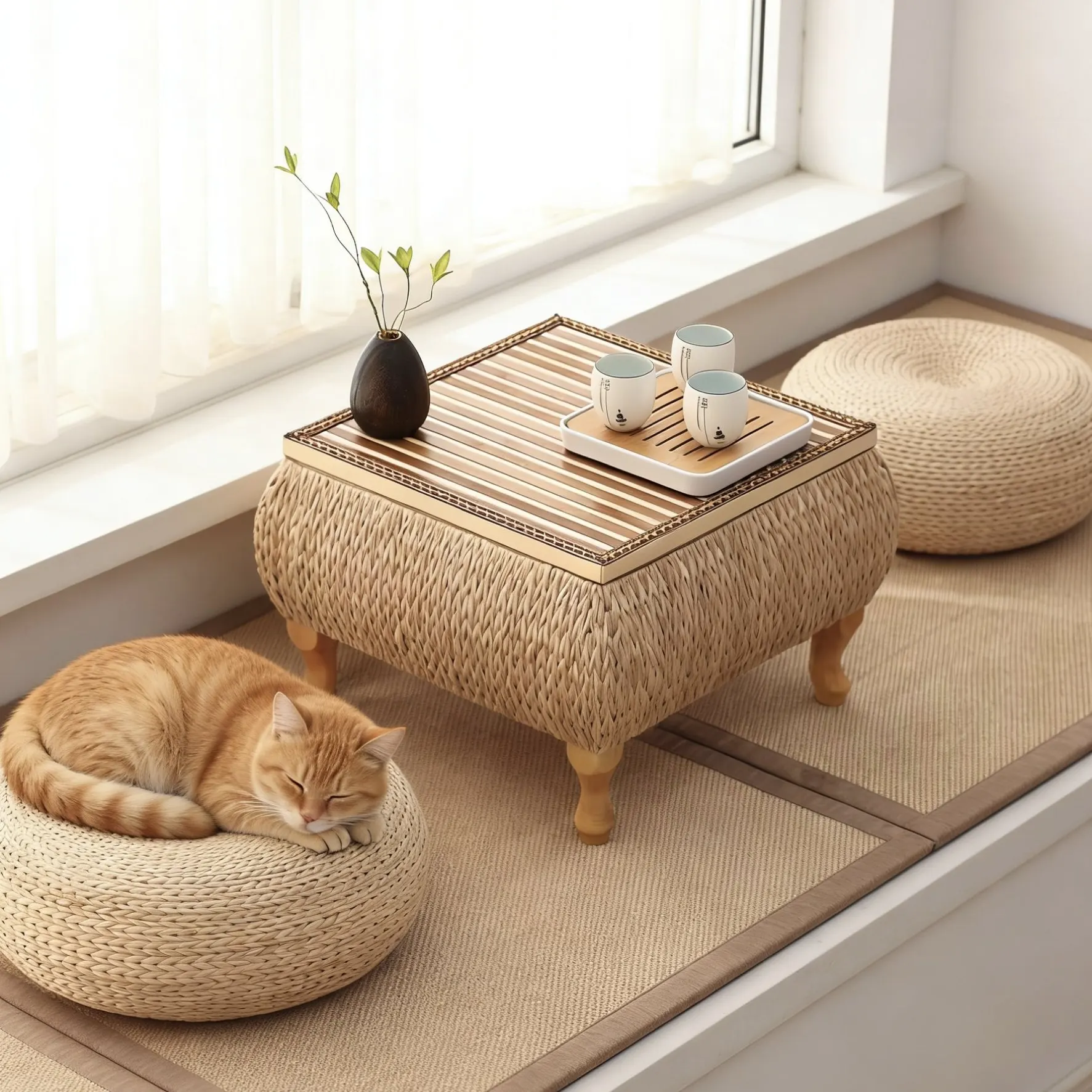 Extra Large Premium Sturdy Chinese Solid Wood Foldable Tatami Low Tea Table, Multi-Purpose for Windowsill, Balconies & Homes Pro