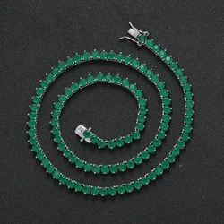 EYIKA 4MM Simulated Emerald Green Zircon Tennis Chain Necklace Silver Color Women 3 Prong Setting Choker Necklace For Party Gift
