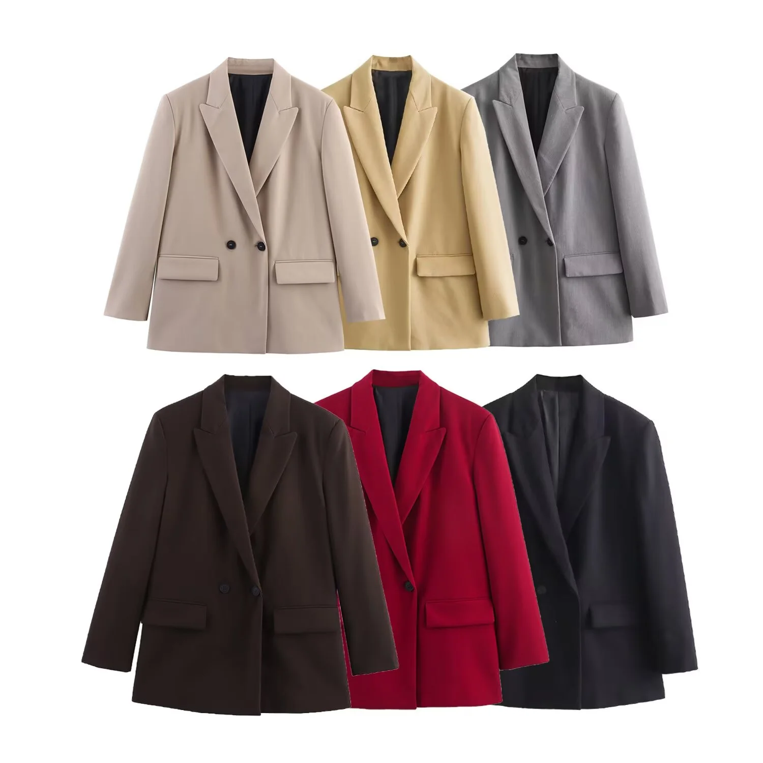 

PB&ZA2025 autumn new women's casual fashion simple commuting double-breasted suit collar long sleeve loose suit jacket