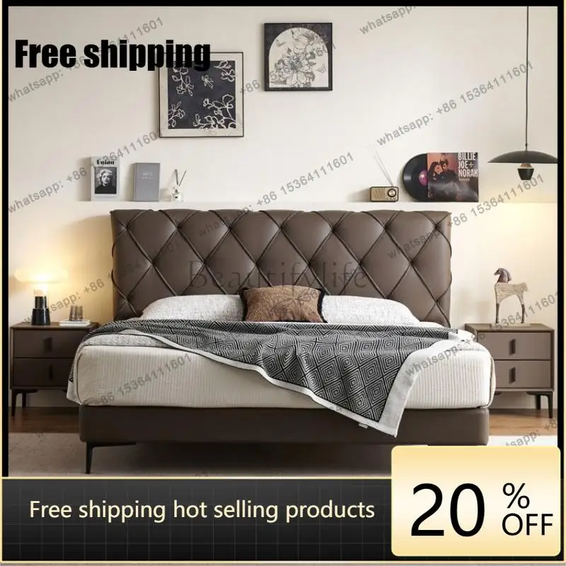 LJY flush edge pull buckle rhombus grid light luxury first layer cowhide simple modern Italian style