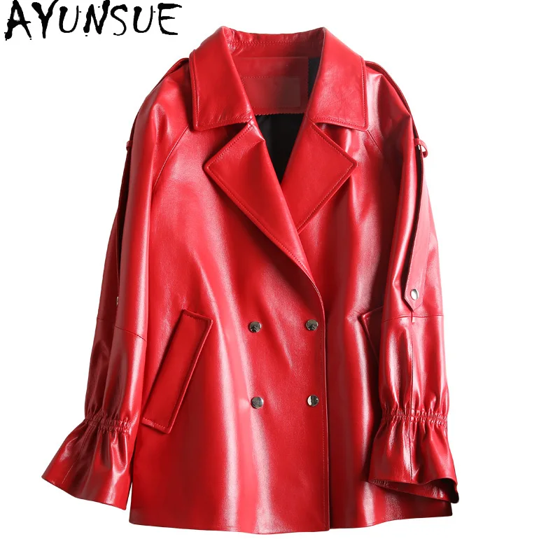 

AYUNSUE Genuine Sheepskin Leather Jacket Women Autumn New in Coats & Jackets Casual Coat Loose Fit Womens Casaco De Couro 2024