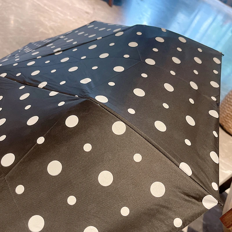 Bling Rhinestones Handle Sunshade Umbrella Women\'s Sunshine Rain Umbrella Portable Polka Dots Anti UV Folding Sun Umbrella