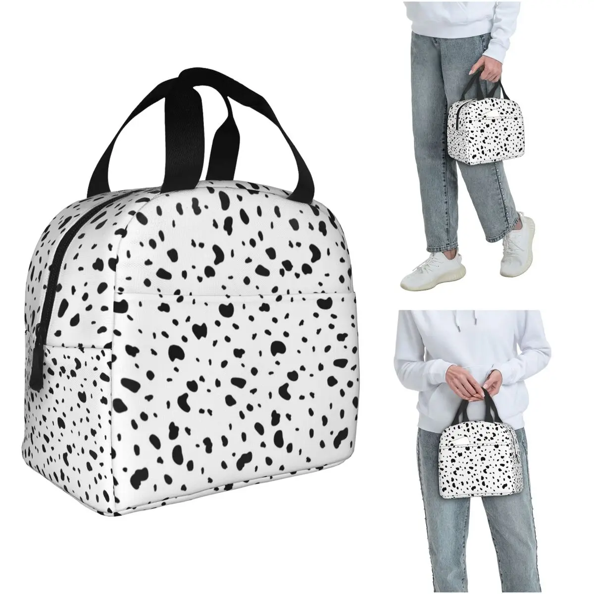 

Изолированная сумка для обеда с принтом собаки далматинца белого и черного цвета для женщин и детей, портативные коробки для еды, термосумка для обеда