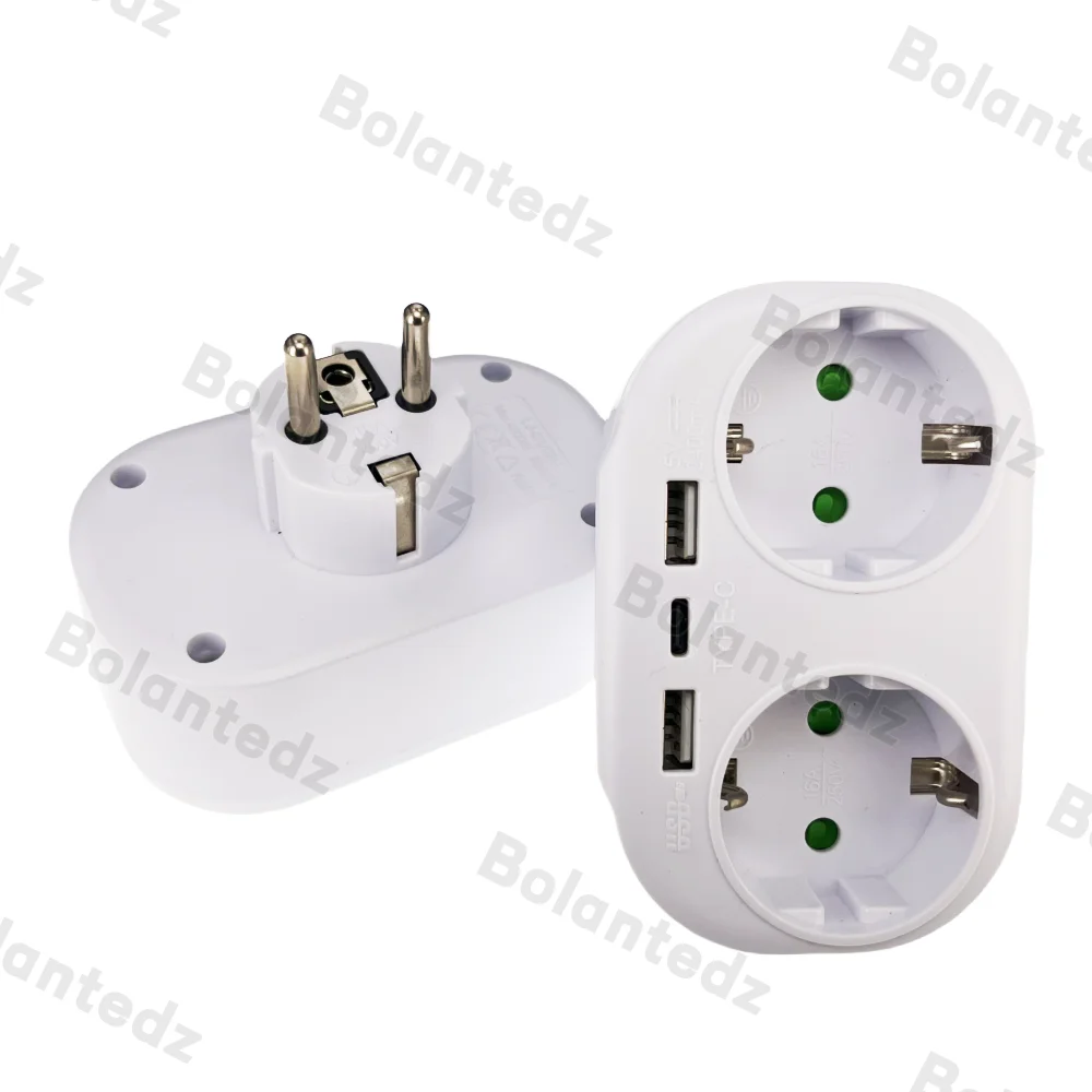 EU Wall Socket USB Power Strip 250V 16A AC Outlet Power Extension 4000W European Standard Plug Adapter Converter Sockets 1 to 2