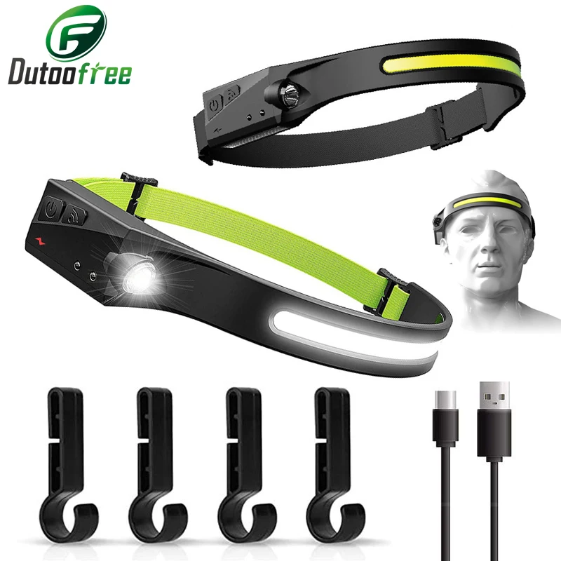 

USB Rechargeable Induction Headlamp Head Head-Mounted Illuminating COB LED Head Lamp Torch 5 Lighting Modes Head Light