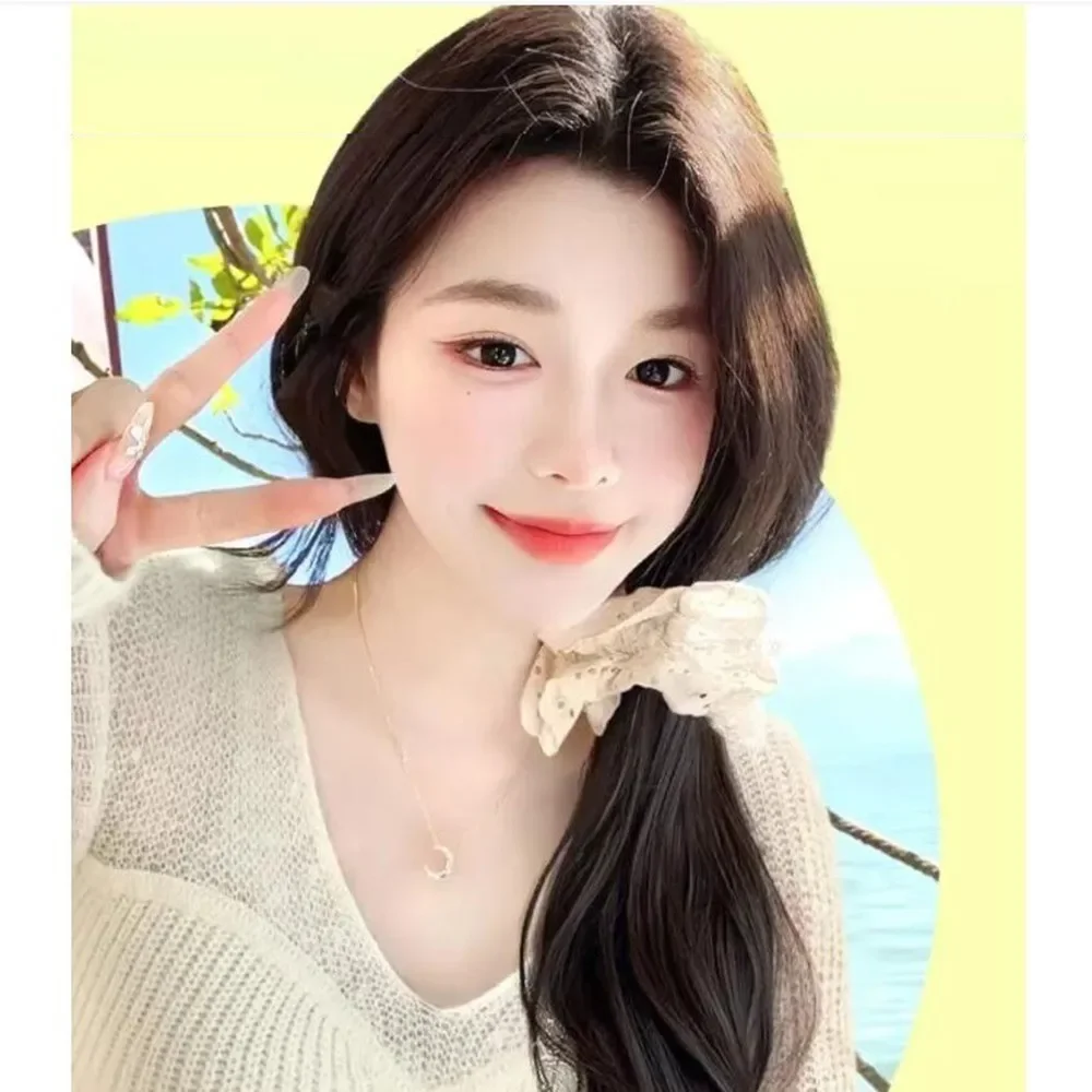 35 センチメートル合成中国風ナチュラルふわふわわずかにカーリーレースフラワー低ポニーテールグラブクリップかつら女性のための髪のボリュームエクステンション