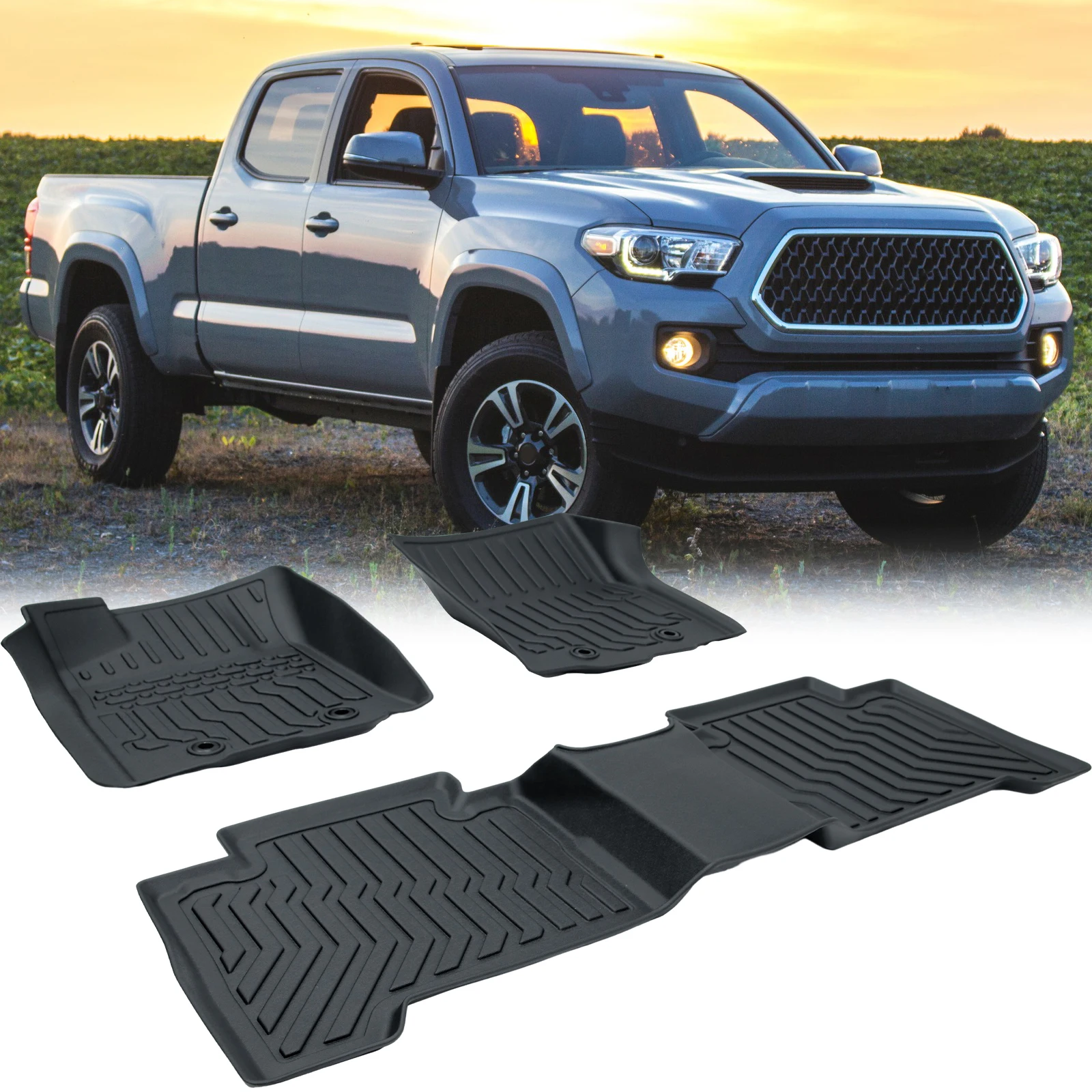 TPE Rubber Car Floor Mats For 18-23 Toyota Tacoma Double Cab