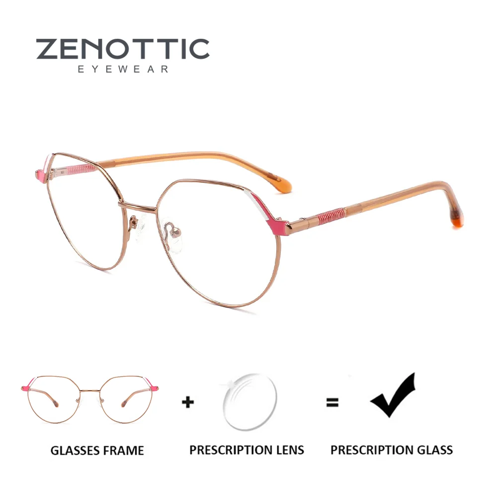 

ZENOTTIC Photochromic Prescription Glasses Women Metal Polygon Frame Myopia/Multifocal Vision Correction