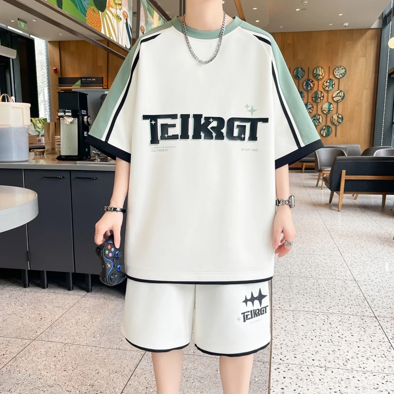 2024 New Men Clothing Men's Casual Sports Suit Shorts Sleeves Summer Style Cool Matching Shorts Korean Style Short Sleeve Tops