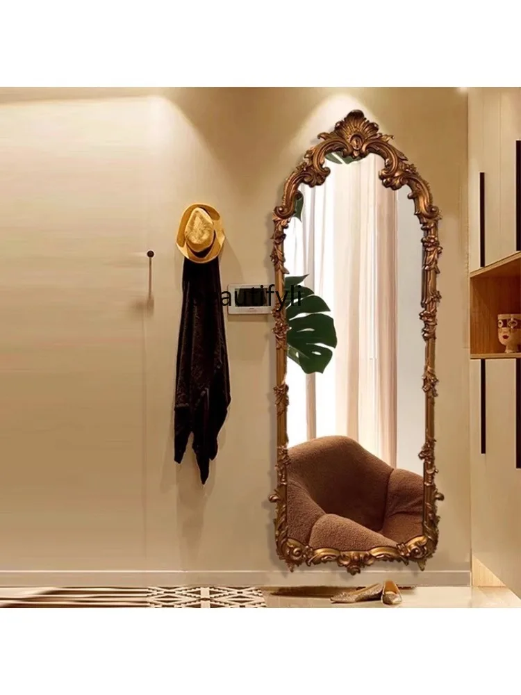 Retro carved whole body wall hanging wall fitting mirror entering the entrance European-style cloakroom full-length mirror