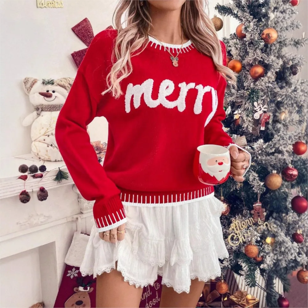 

Autumn Winter Christmas Sweater Women's Casual Fashion Embroidered Print Christmas Female Long Sleeve Loose Jacket Wool 2025