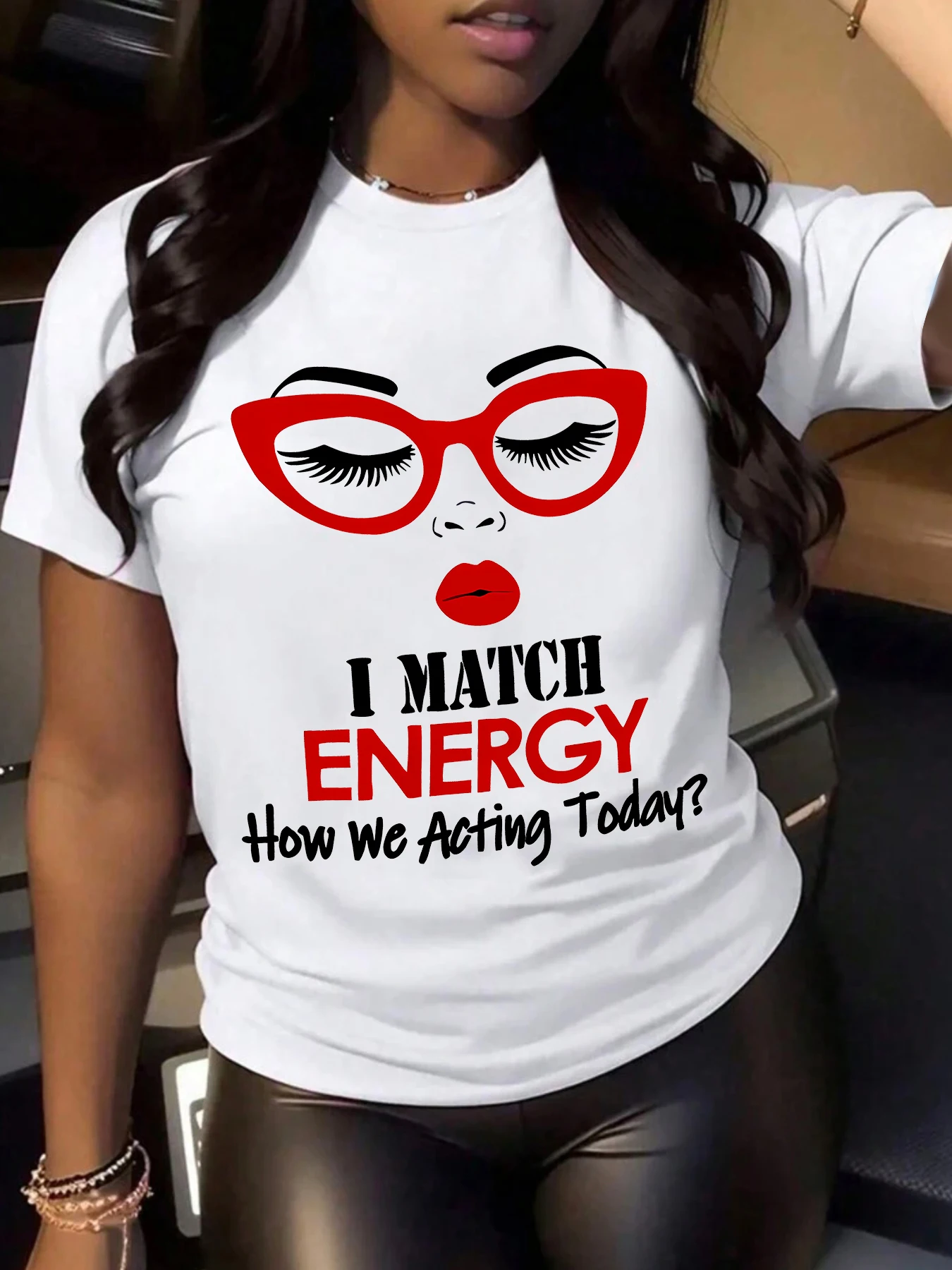 

Glasses girl pattern summer ladies fashion short sleeve T-shirt casual everyday Joker top trend women clothing