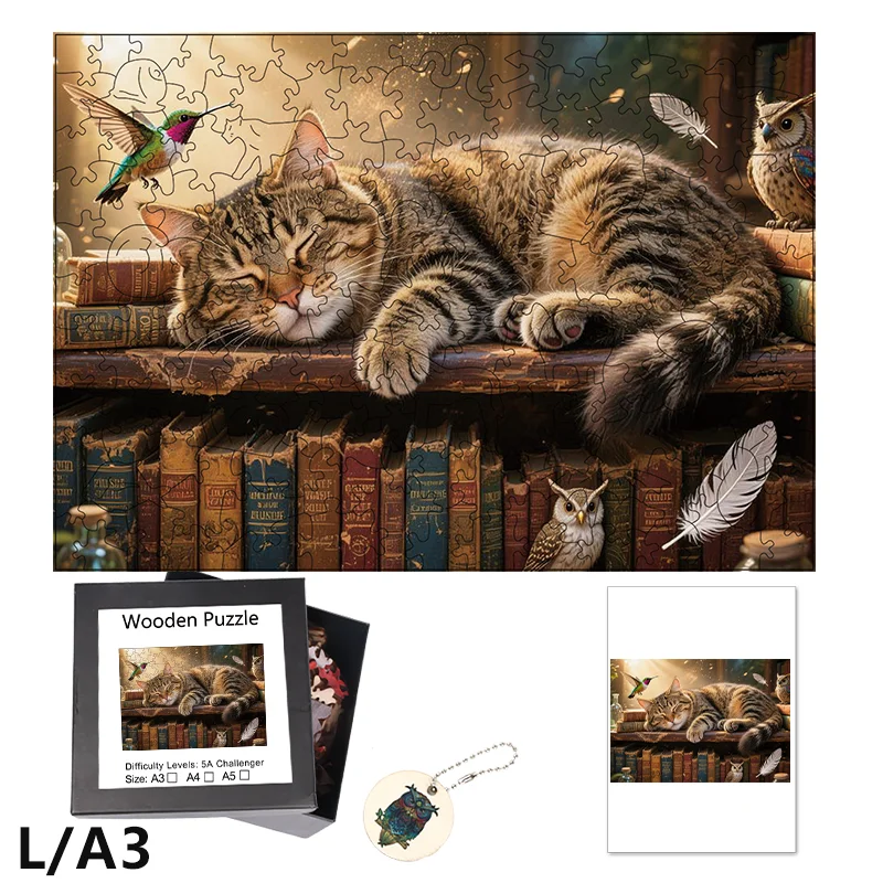 Rompecabezas de madera para gato durmiente, juguete relajante para aliviar el estrés