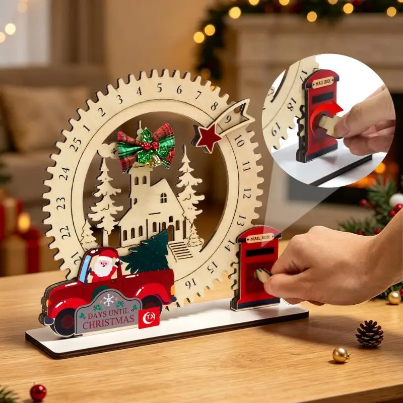 Gear Christmas Countdown Pendant Wooden Santa Claus Truck Arrival Calendar Christmas Desktop Decoration