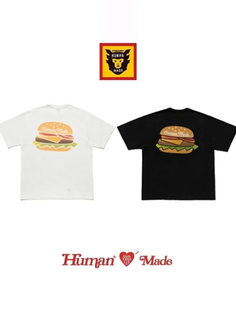 Human Made Style Front Cola Back Burger Slub Cotton T-Shirt, Casual Tee for Unisex