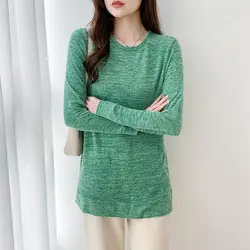 New Style Spring and Autumn Women's O-Neck Long Sleeves Basic Loose Korean Thin Pullovers Fashion Casual Commute Tops
