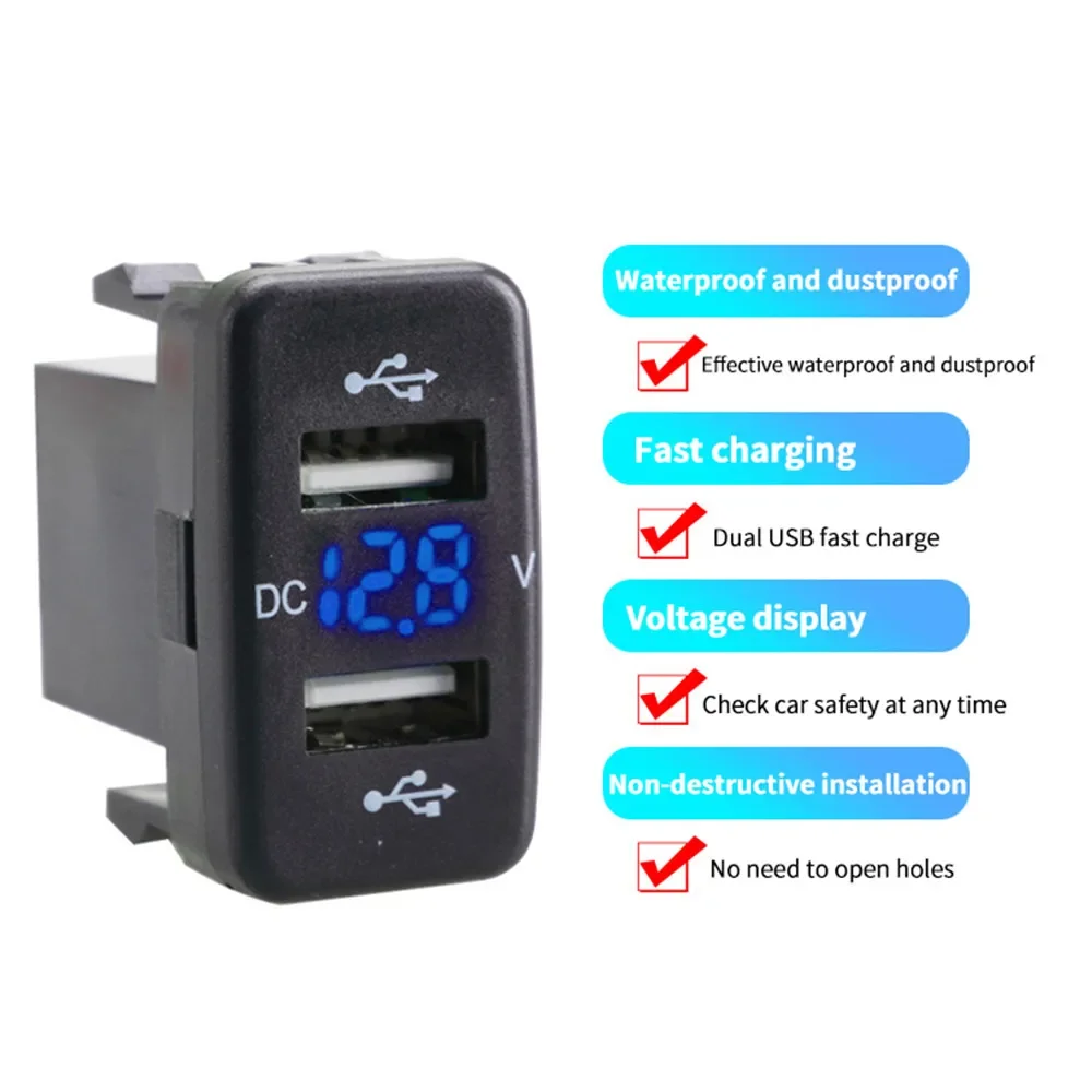 12-24V Car Charger Dual USB Ports Fast Charger Socket Apdater Car Quickly Charging with Voltmeter LED Display for Toyota