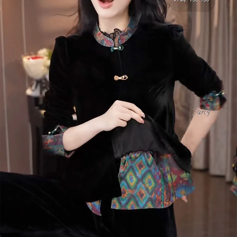 

Топ на пуговицах в национальном стиле, утягивающая женская осенняя новая модная куртка с воротником-стойкой