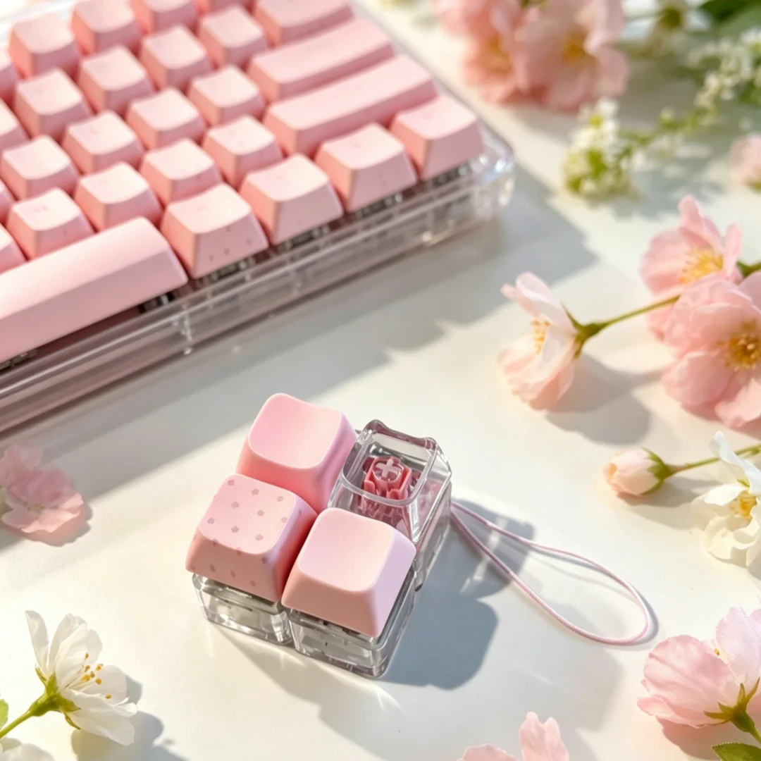 Dopamine Color Scheme Four-Key Stress-Relief Keycap, Quiet Rebound Mechanical Switch Stress-Relief Keychain, Portable Fidget Toy