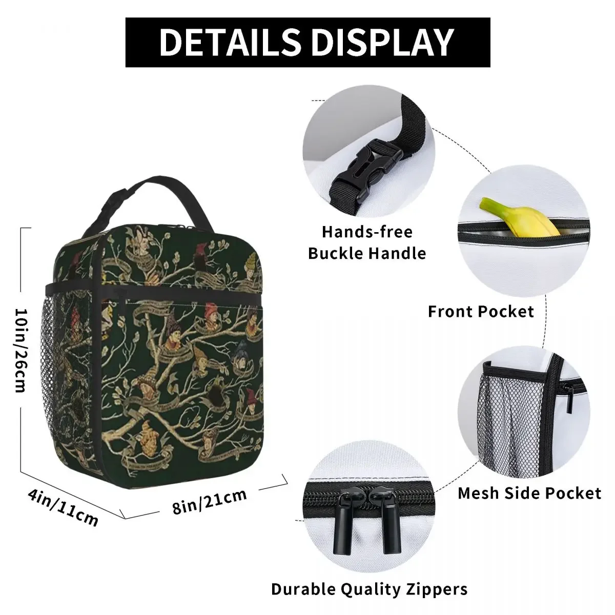 Noble House Of Black Family Tree Insulated Lunch Bag Women Office Cooler Thermal Food Box Tote Portable Lunch Boxes Container