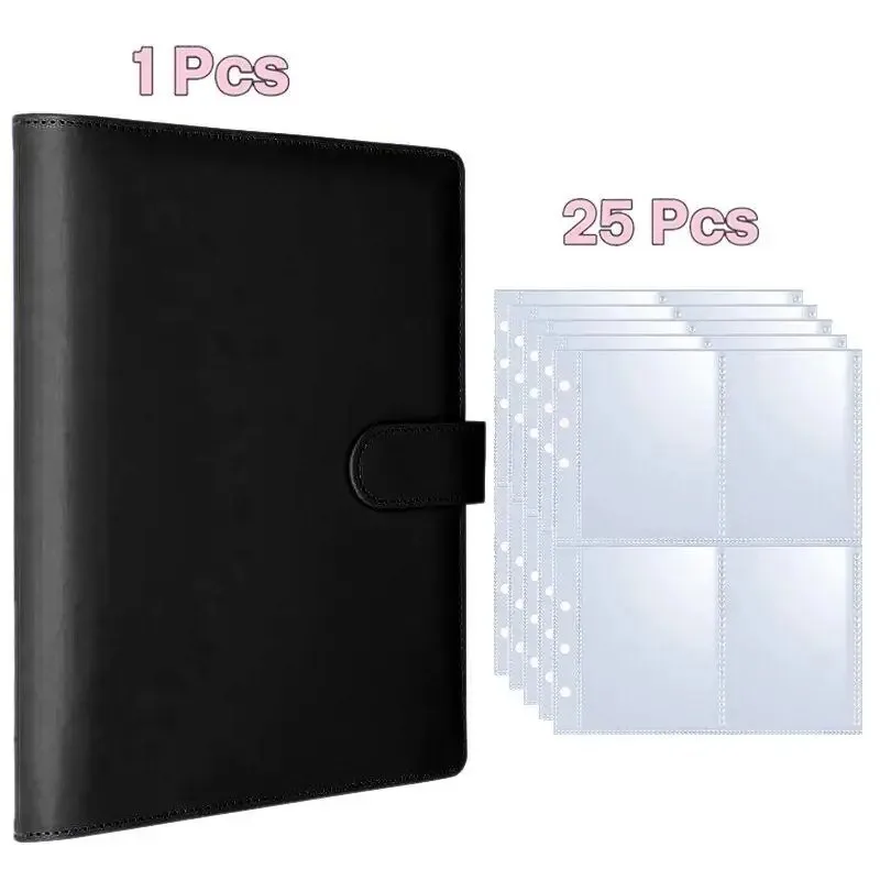 A5 Kpop Photocard Binder with 25 pages 4-Pocket Card Collector Album with 200 Card Slots PU Leather Cover Organizing Cards