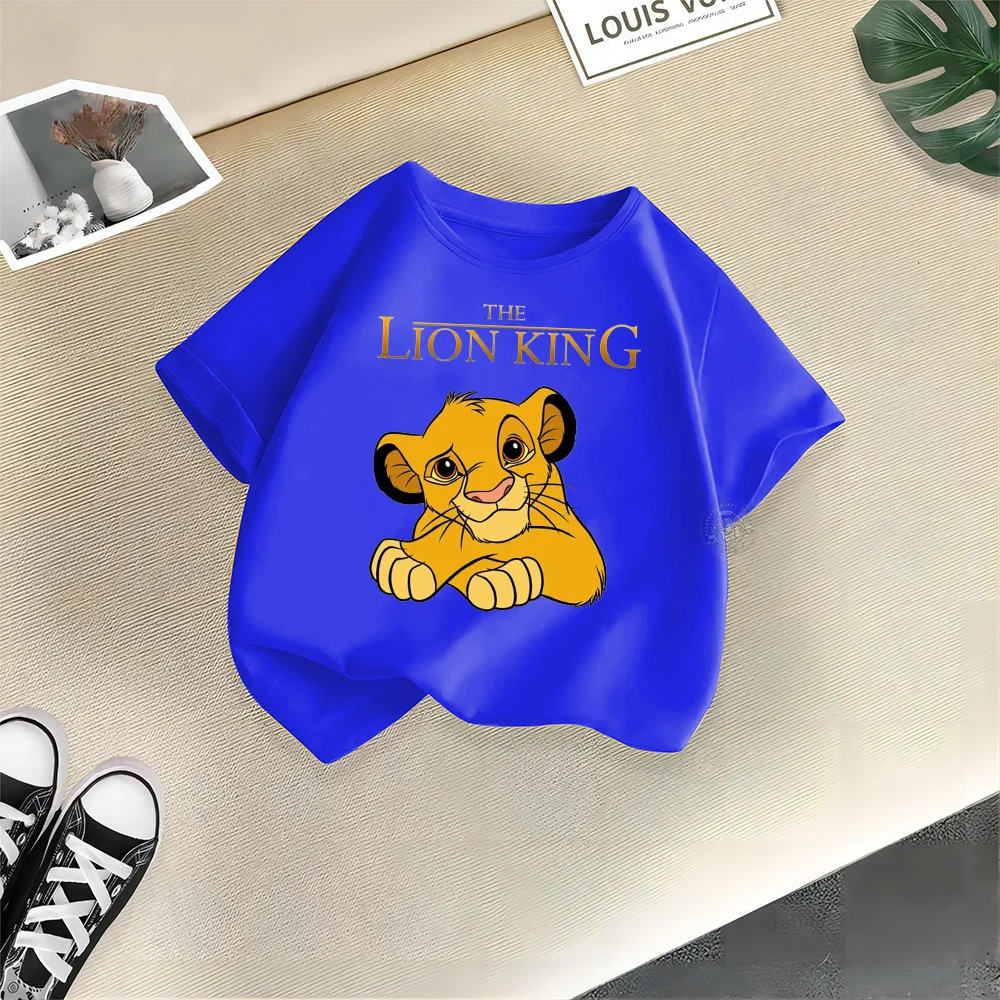 Ropa con estampado de Rey León de Disney, Camiseta deportiva informal de algodón para bebé, Camiseta de algodón con cuello redondo para exteriores para niños y niñas