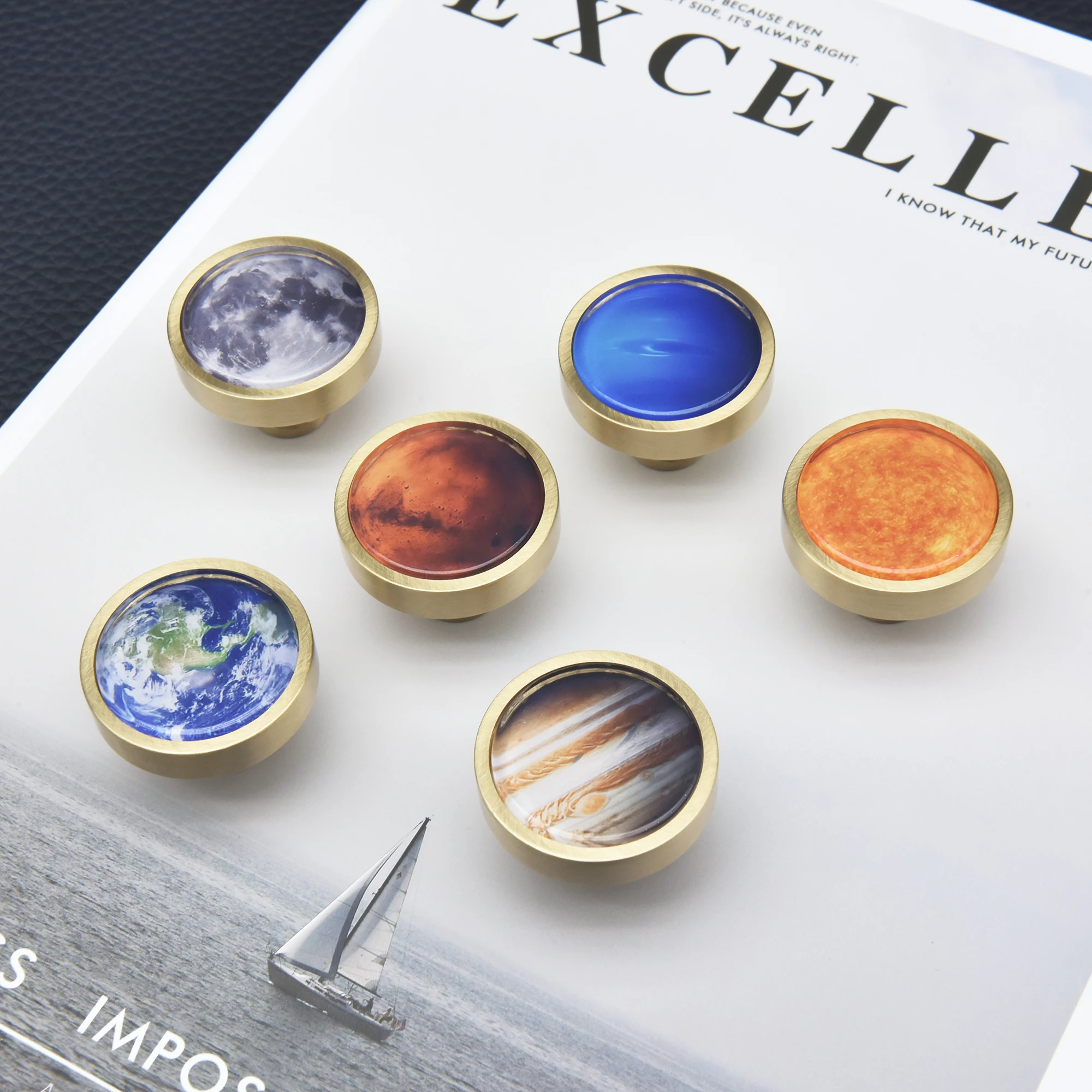 Creative Planet Pattern Cabinet Handles Single Hole Round Knobs for Drawer Handmade Brass Wardrobe Pulls Furniture Hardware