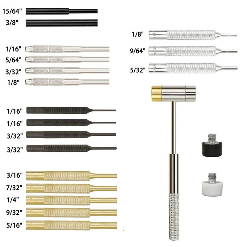 21Pcs Roll Pin Punch Set Dual-sided Brass Hammer Mechanical Maintenance Tools Portable Hand Tools Kit