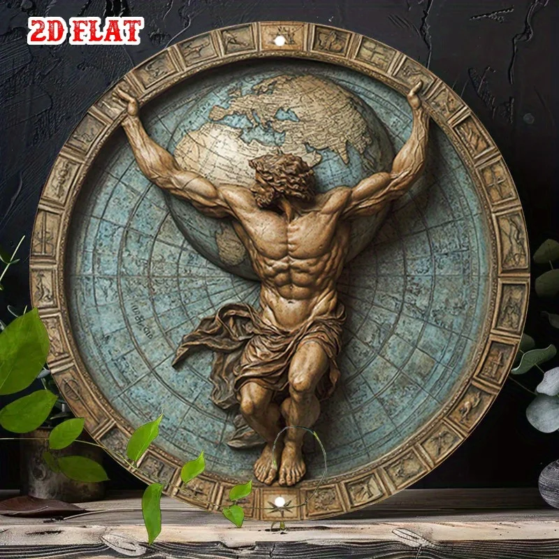2D Flat 1pc Atlas Rundes Aluminiumschild, Antikes Metallblechschild, Skulptur 7,87X7,87" Rundes Aluminiumschild - The Earth Metal Wall De