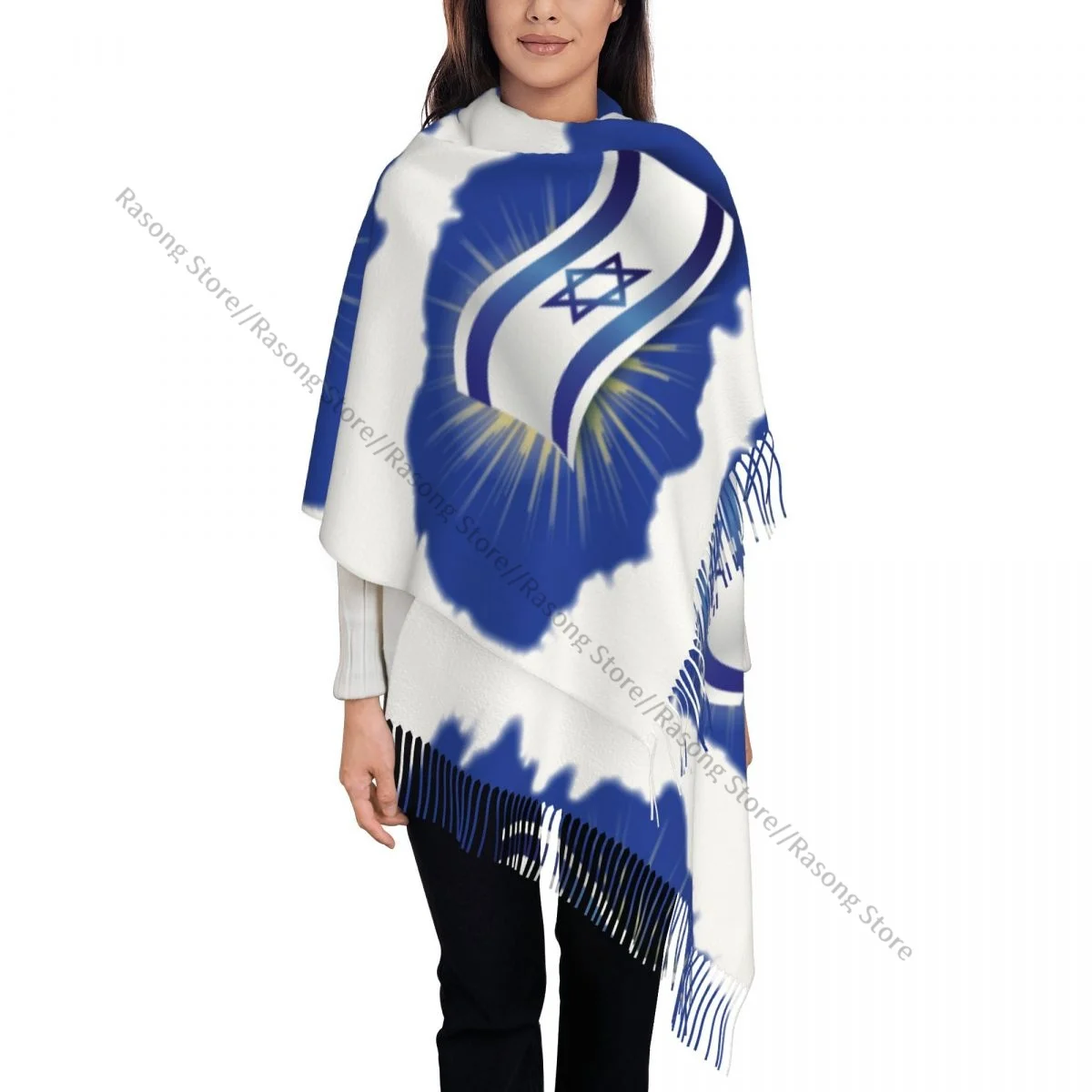 Winter Tassel Scarf Israel Independence Day Flag Women Cashmere Scarves Neck Head Warm Pashmina Lady Shawl Wrap Bandana