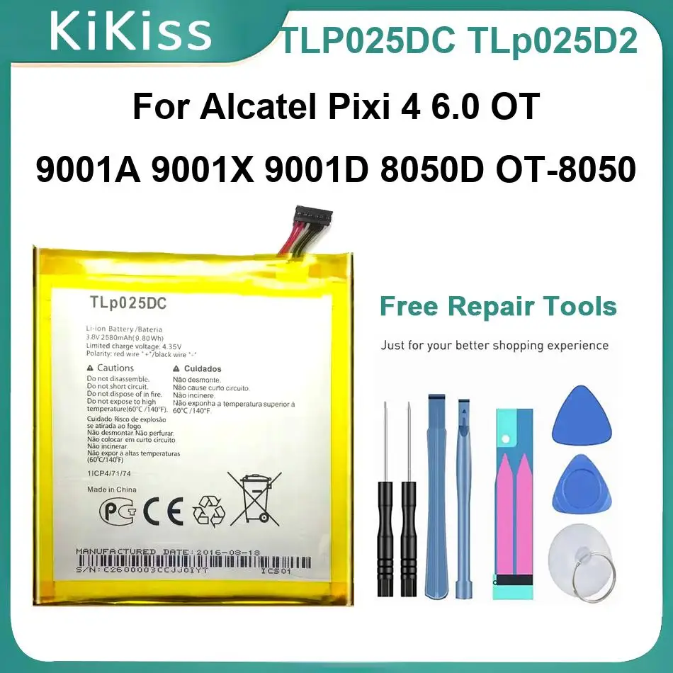 

Аккумуляторы TLP025DC Tlp025d2 для Alcatel Pixi 4 6.0 OT 9001A 9001X 9001D 8050D OT-8050, перезаряжаемая батарея для мобильного телефона