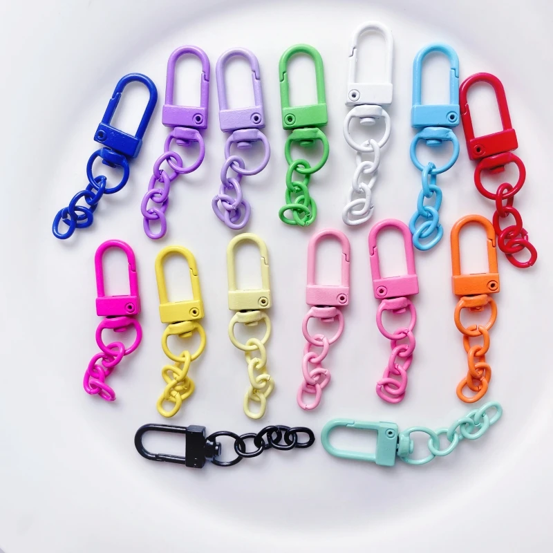 10/20pcs Keyring Lobster Clasp Spring Buckle With Chains Colored Keychains For Diy Jewelry Making Key Ring Hooks Bags Buckle