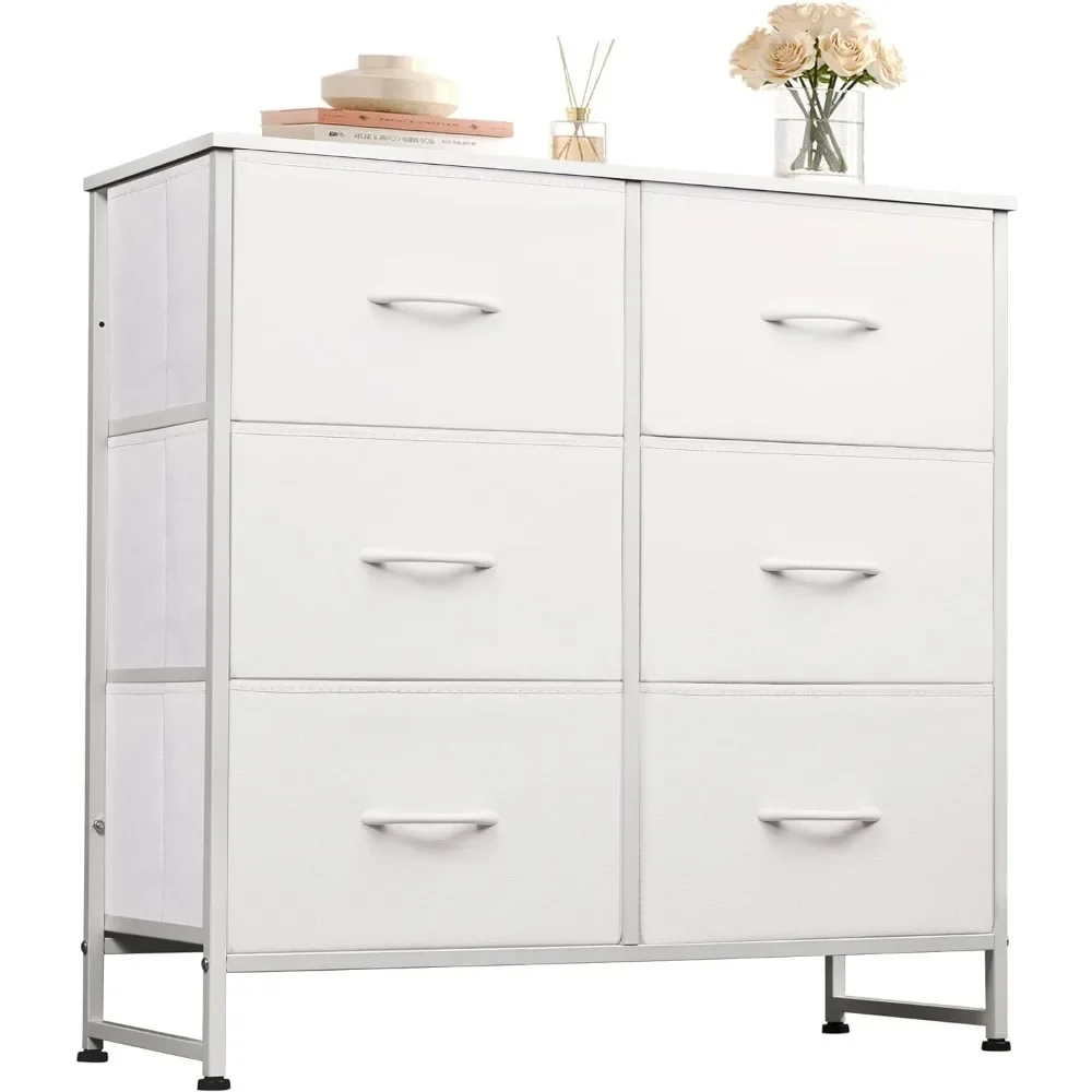 

Use a fabric 6-drawer double white dressing table, storage tower with fabric storage box, and closet drawer cabinet