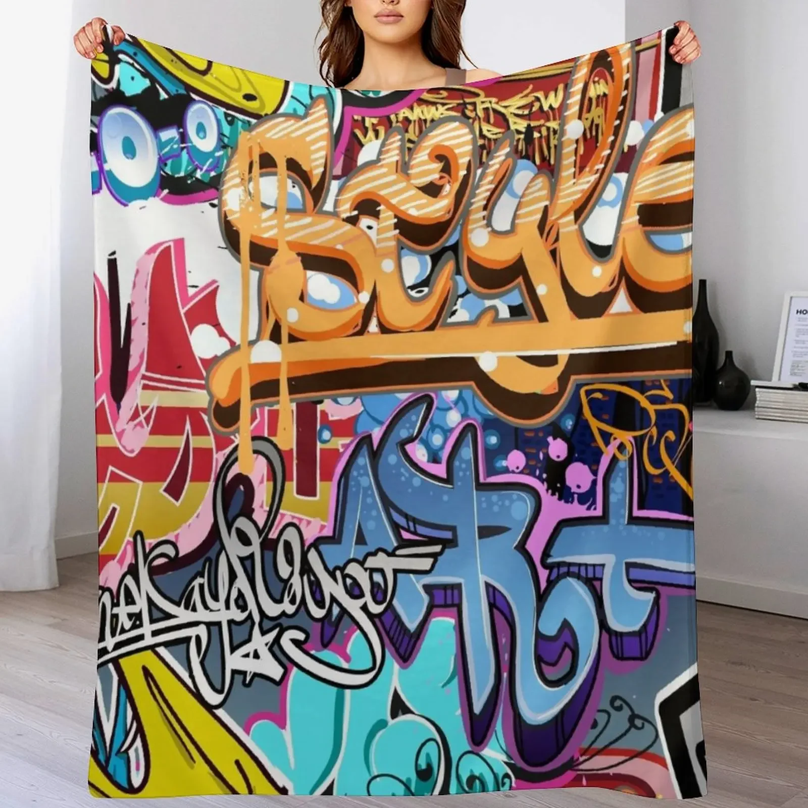 

Graffiti Throw Blanket Durable Warm Blanket for Daily Home Use