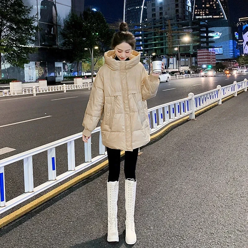 Bright Down Cotton-Padded Jacket Women Overcoat 2025 New Winter Thick Warm Parker Coat Fashion Loose Hooded Korean Cotton Jacket