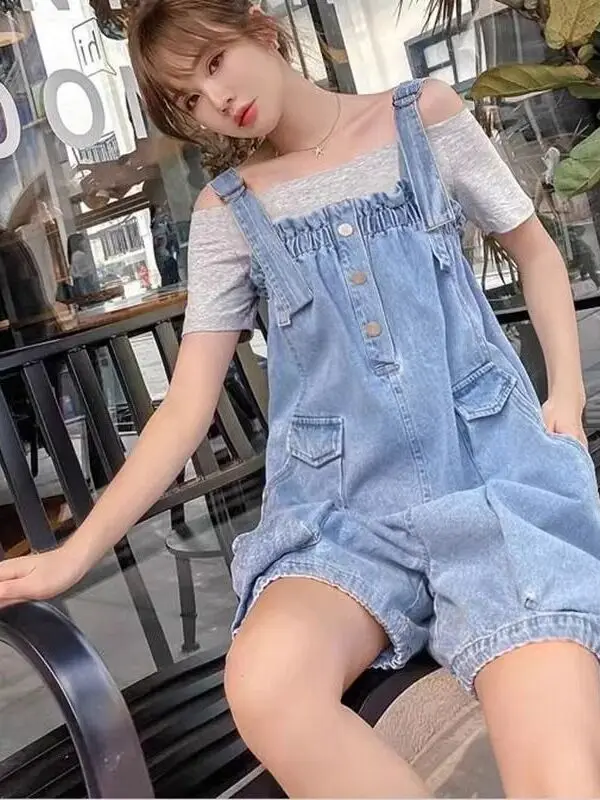 

Slimming Effect Slim Fit Denim Overalls Women's Summer Thin Strapl Top Bot Set plus Size Faionable Agel Design
