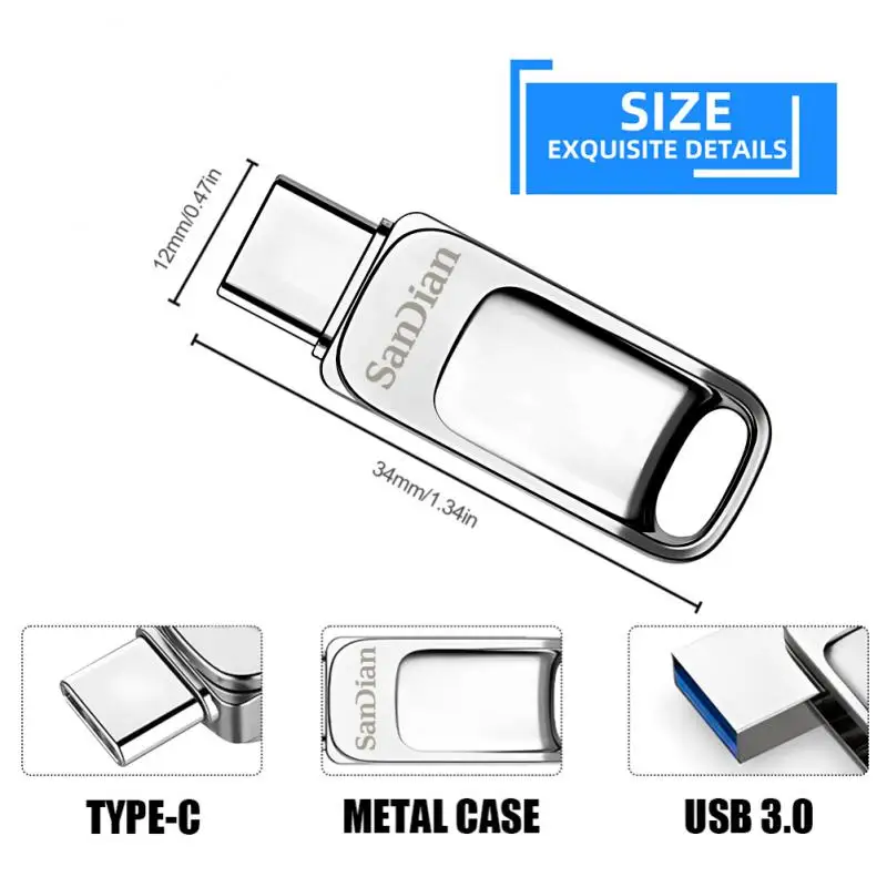 USB 3,1 Flash U Disk 2TB 1TB Typ-C-Schnitts telle 256GB 512GB Handy Computer gegenseitige Übertragung 128g tragbarer USB-Speichers tift