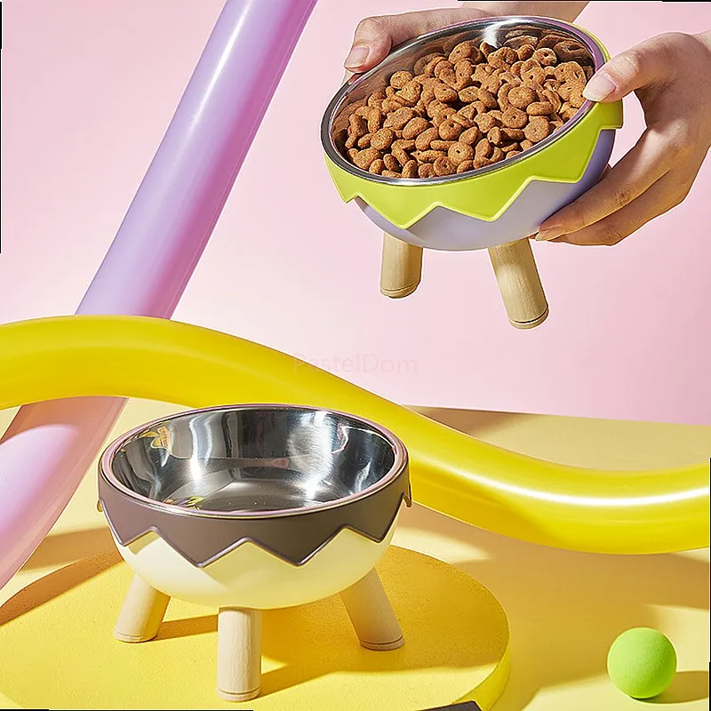 Pet Elevated Dog Bowl Anti-Slip Stainless Steel Cat Food Dish Ergonomic Neck Protection Eggshell Stand Single Bowl