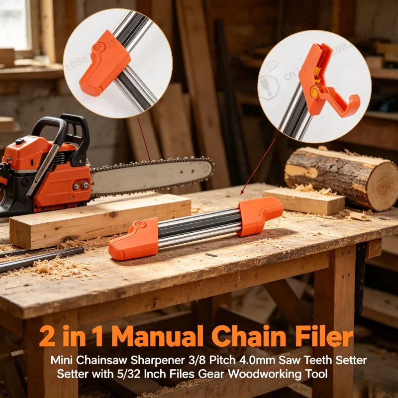 

TOP 2 in1 Manual Chain Filer Mini Chainsaw Sharpener 3/8 Pitch 4.0mm Saw Teeth Setter with 5/32 Inch Files Gear Woodworking Tool