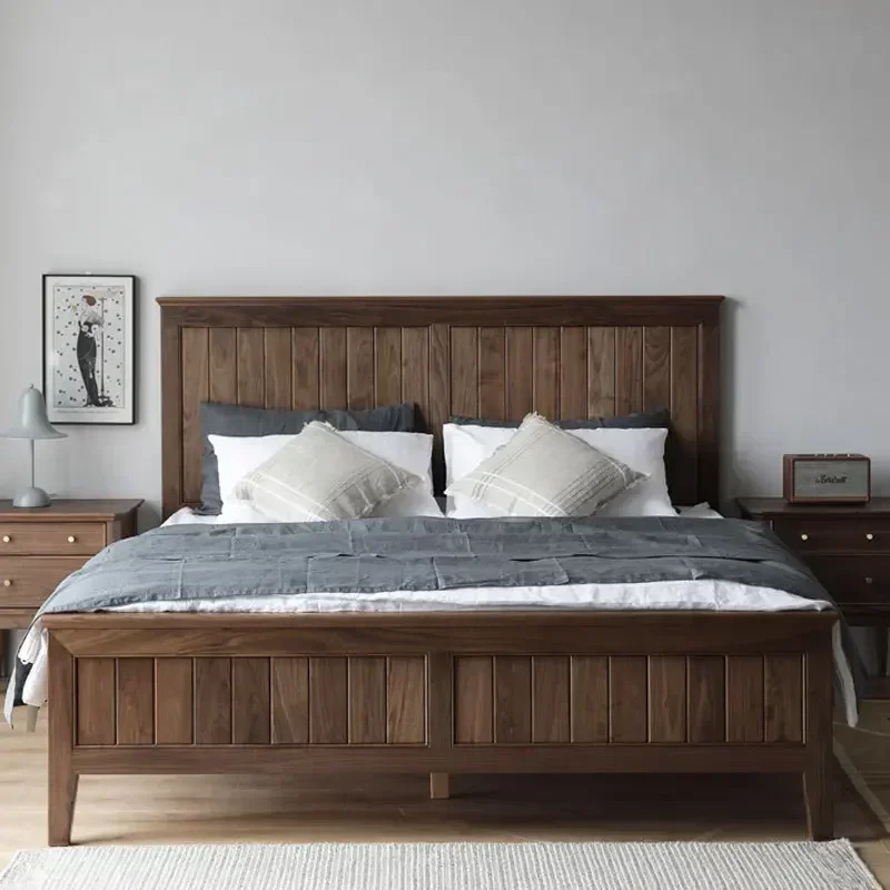 American light retro full solid wood 1.5 meters 1.8 meters double bed wedding black walnut double bed master bedroom