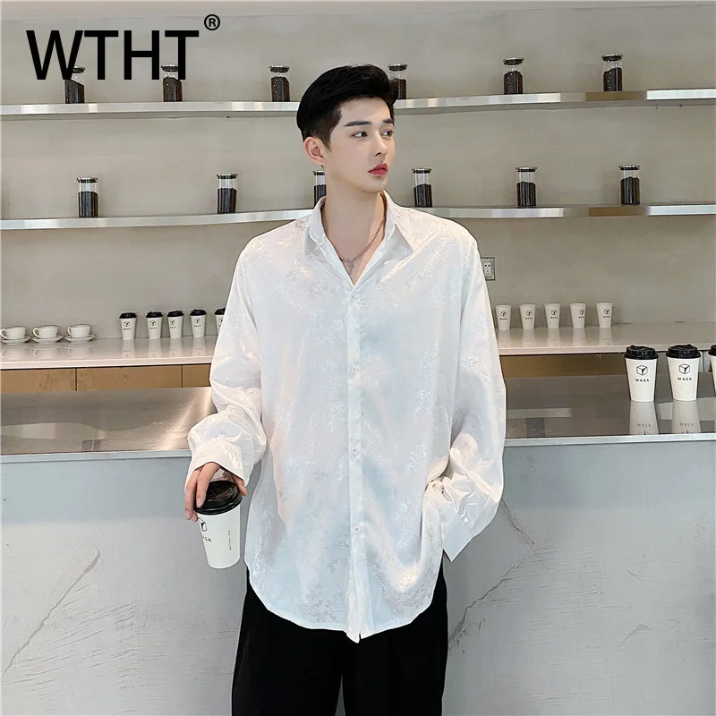 

WTHT Fashion Men's Solid Color Print Design Casual Shirts Trendy 2025 Summer Long Sleeves Single-breasted Lapel Tops Male 2A1280