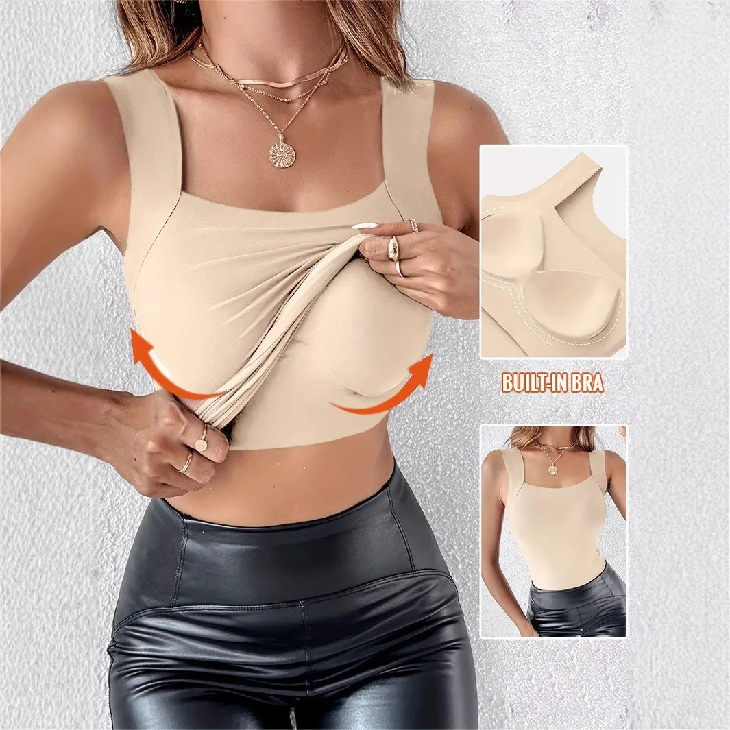 Patchwork U Neck Top Regular Length Private Celebrity Style with Sleeveless Spring Wear Daily Elegant Bodycon Tank Top for Women