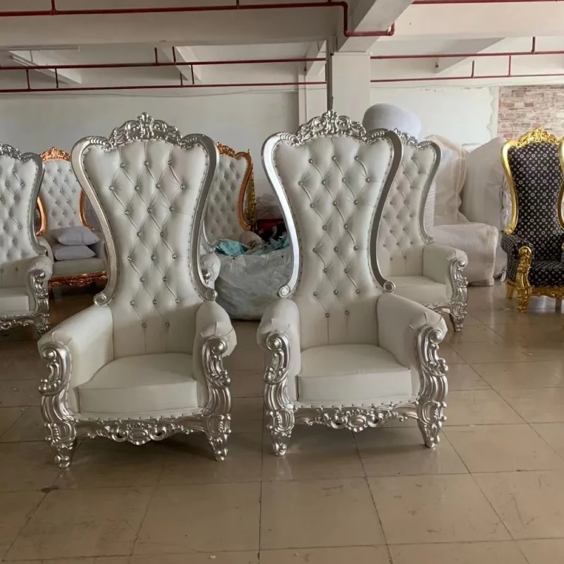 Factory direct sales European solid wood high back chair, wedding scene groom and bride sofa chair queen chair king chair